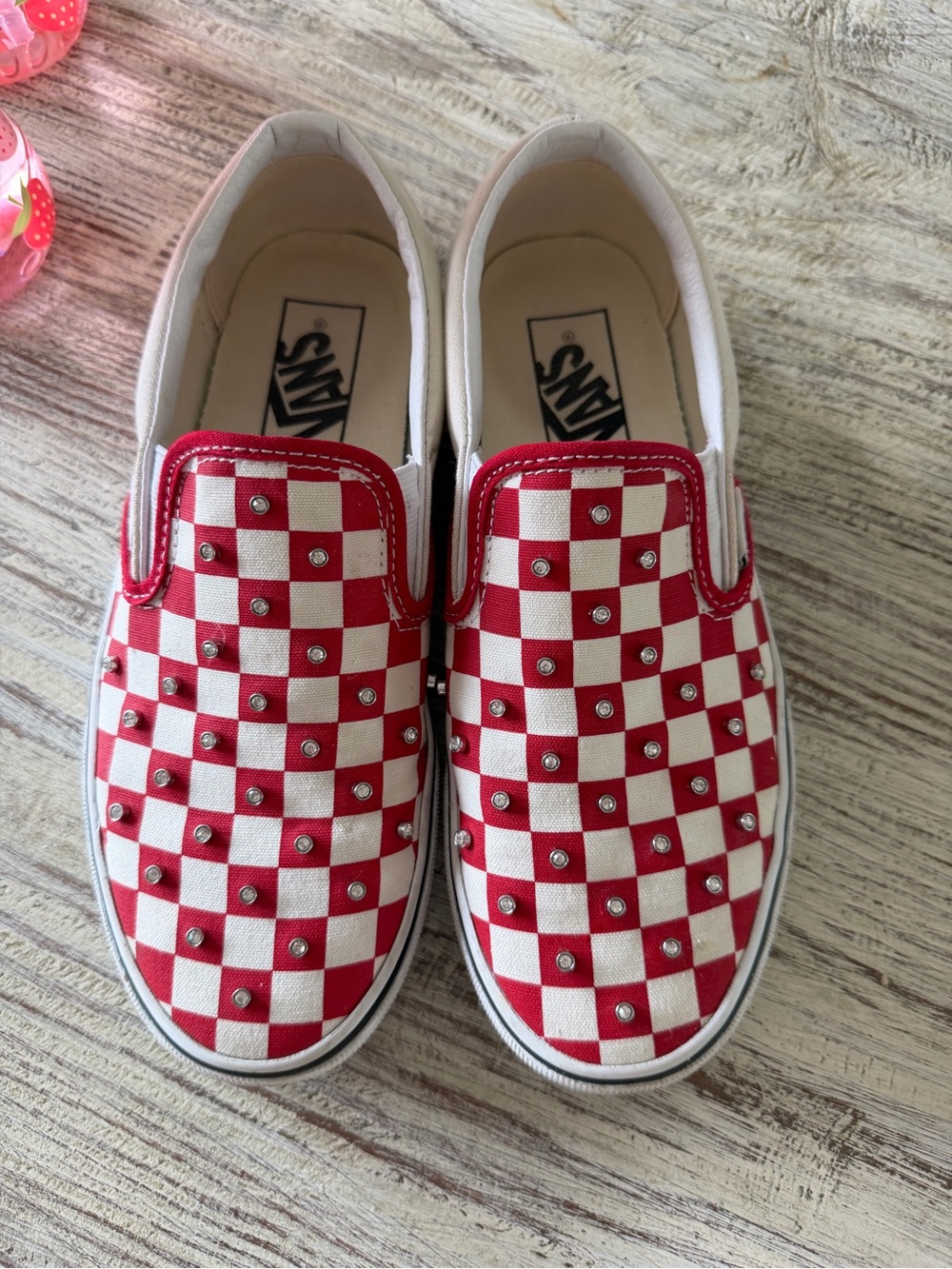 Vans women’s Red & White Checker Slip-On Shoes - Picture 1 of 6